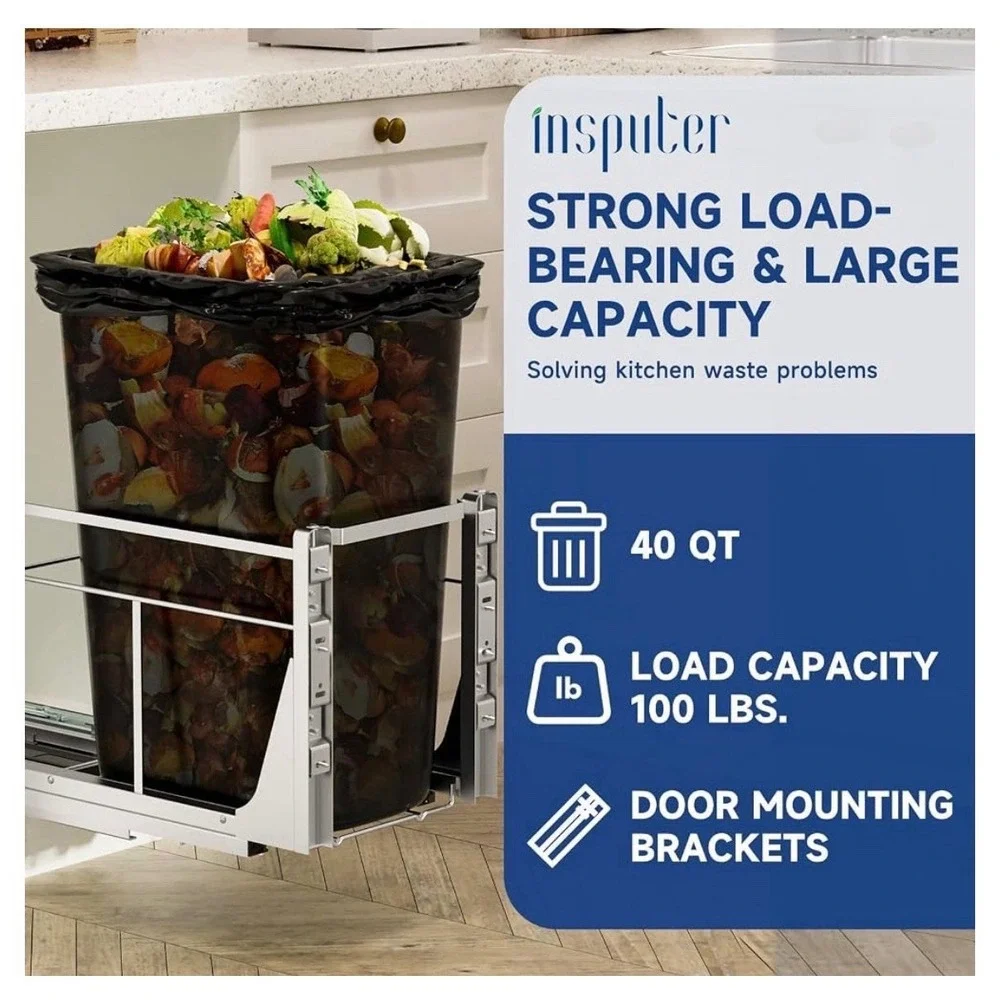 Pull Out Trash Can Under Cabinet with Push to Open Slides, Heavy Duty Under S...